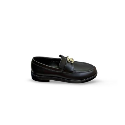 CHANEL BLACK LEATHER LOAFERS 